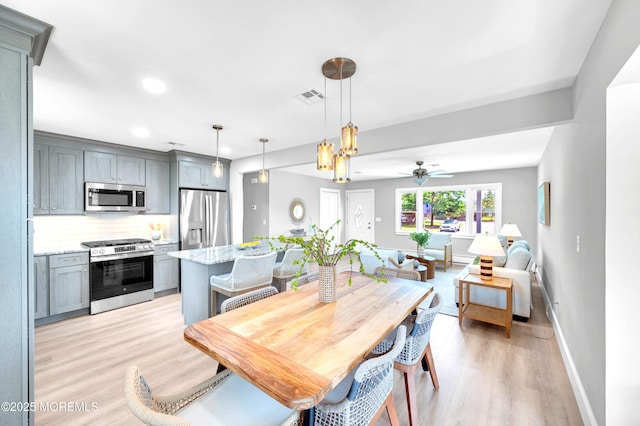 134 Northumberland Dr, Toms River, NJ 08757 - dining space with light wood-type flooring, recessed lighting, and ceiling fan