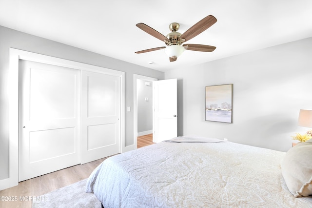 134 Northumberland Dr, Toms River, NJ 08757 - bedroom featuring wood finished floors, a closet, and ceiling fan