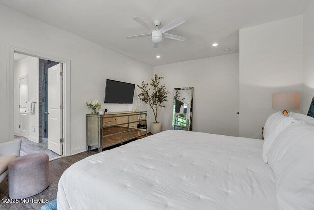 2 Foulks Ter, Lincroft, NJ 07738 - bedroom featuring recessed lighting, wood finished floors, ensuite bathroom, and a ceiling fan