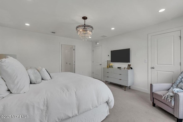 2 Foulks Ter, Lincroft, NJ 07738 - bedroom featuring light colored carpet, recessed lighting, and a chandelier