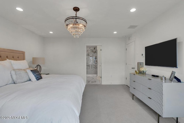 2 Foulks Ter, Lincroft, NJ 07738 - bedroom featuring recessed lighting, light colored carpet, a chandelier, and ensuite bathroom