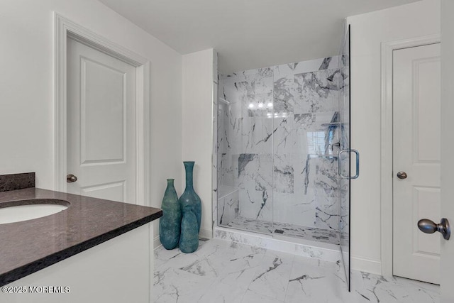 2 Foulks Ter, Lincroft, NJ 07738 - bathroom featuring marble finish flooring, a marble finish shower, and vanity