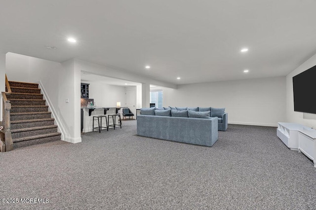 2 Foulks Ter, Lincroft, NJ 07738 - carpeted living room with recessed lighting and stairs