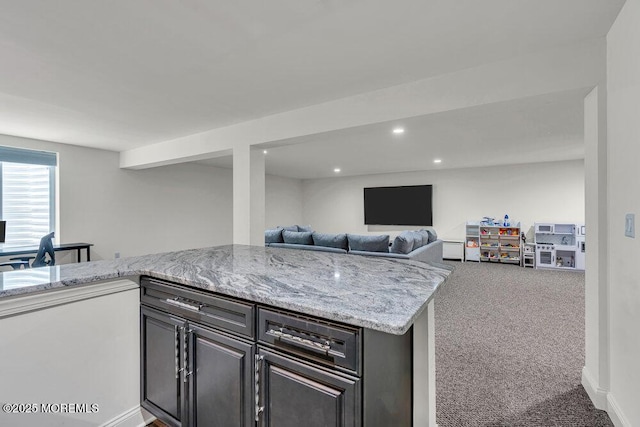 2 Foulks Ter, Lincroft, NJ 07738 - kitchen featuring carpet flooring, light stone counters, recessed lighting, and open floor plan
