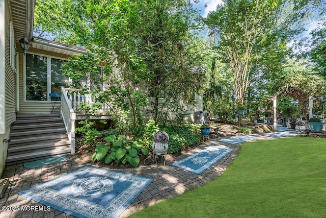 523 Pheasant Ln, Toms River, NJ 08753 - view of grassy yard with a wooden deck and stairway