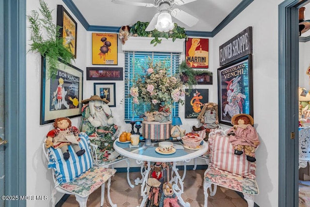 523 Pheasant Ln, Toms River, NJ 08753 - dining space with ornamental molding and a ceiling fan
