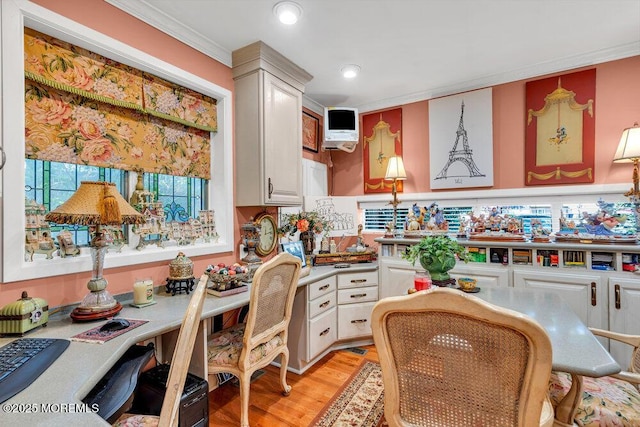 523 Pheasant Ln, Toms River, NJ 08753 - kitchen with crown molding, light wood-type flooring, light countertops, and recessed lighting