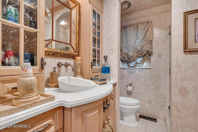 523 Pheasant Ln, Toms River, NJ 08753 - bathroom with vanity, tile patterned floors, and tile walls
