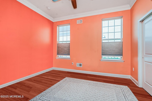 161 Arborridge Dr, Forked River, NJ 08731 - spare room featuring wood finished floors, a ceiling fan, ornamental molding, and a smoke detector