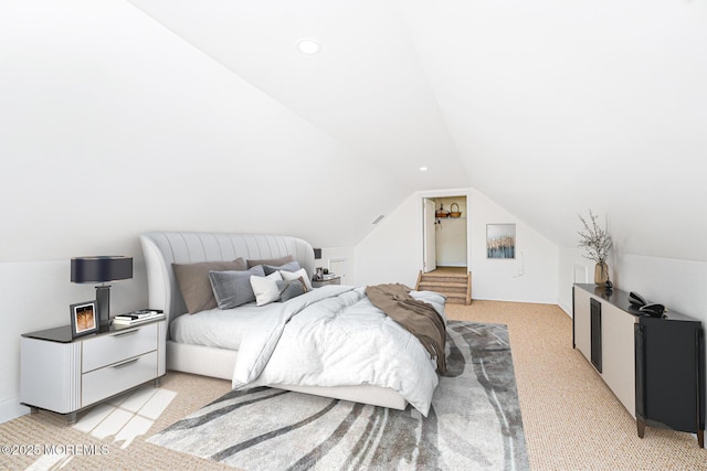 161 Arborridge Dr, Forked River, NJ 08731 - bedroom featuring vaulted ceiling, light colored carpet, and recessed lighting