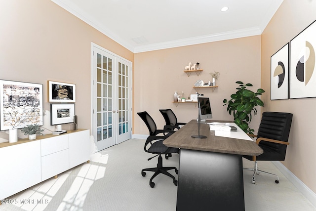 161 Arborridge Dr, Forked River, NJ 08731 - office space featuring french doors, crown molding, and light carpet