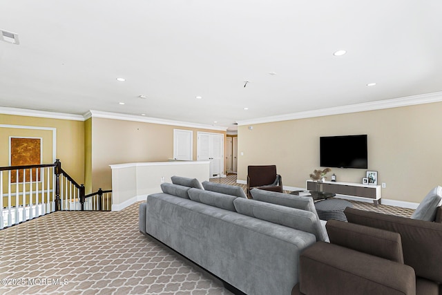 161 Arborridge Dr, Forked River, NJ 08731 - living area featuring ornamental molding, recessed lighting, and light carpet