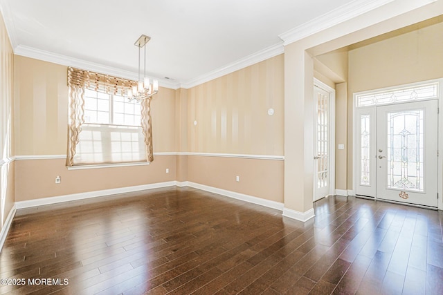 161 Arborridge Dr, Forked River, NJ 08731 - foyer entrance with a chandelier, dark wood finished floors, and crown molding