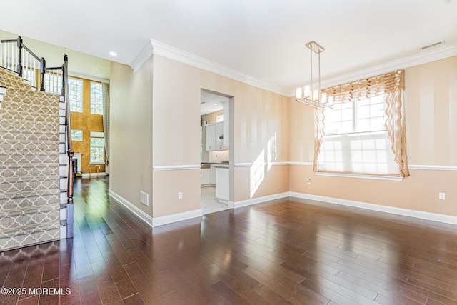 161 Arborridge Dr, Forked River, NJ 08731 - empty room with crown molding, a chandelier, wood finished floors, and recessed lighting
