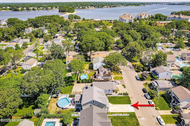 309 Hall Ave, Point Pleasant, NJ 08742 - aerial perspective of suburban area featuring a large body of water and a pool