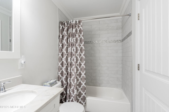 309 Hall Ave, Point Pleasant, NJ 08742 - full bathroom with vanity, ornamental molding, and shower / bath combo