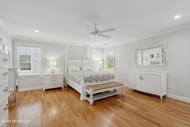 309 Hall Ave, Point Pleasant, NJ 08742 - bedroom with crown molding, light wood-style flooring, recessed lighting, and a ceiling fan