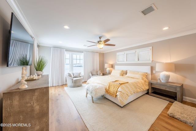 2029 Bay Blvd, Ortley Beach, NJ 08751 - bedroom featuring crown molding, wood finished floors, recessed lighting, and a ceiling fan