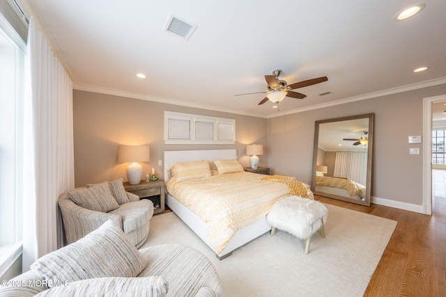 2029 Bay Blvd, Ortley Beach, NJ 08751 - bedroom featuring wood finished floors, crown molding, recessed lighting, and a ceiling fan