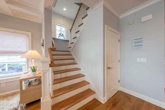 2029 Bay Blvd, Ortley Beach, NJ 08751 - staircase with wood finished floors, crown molding, and recessed lighting