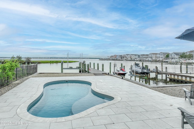 2029 Bay Blvd, Ortley Beach, NJ 08751 - view of swimming pool with a dock, a water view, and a patio area