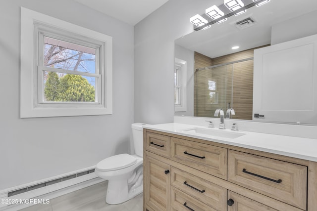 402 Picardy Ct Unit B, Lakewood, NJ 08701 - full bathroom with a baseboard radiator, vanity, and a shower with shower door