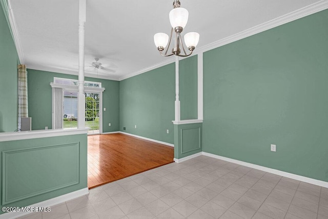 29 Goldenedge Way, Lakewood, NJ 08701 - spare room featuring crown molding, a chandelier, light wood-style floors, and a ceiling fan