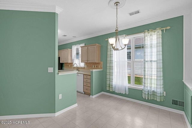 29 Goldenedge Way, Lakewood, NJ 08701 - kitchen with dishwasher, light countertops, pendant lighting, crown molding, and a chandelier