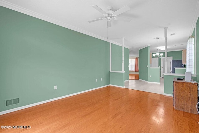 29 Goldenedge Way, Lakewood, NJ 08701 - unfurnished living room featuring ornamental molding, light wood-style floors, and a ceiling fan