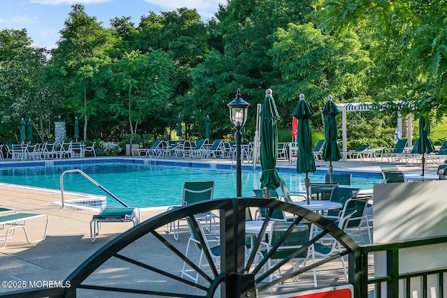 29 Goldenedge Way, Lakewood, NJ 08701 - community pool with view of wooded area and a patio area