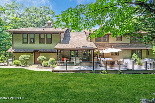 8 Old Dutch Rd, Warren, NJ 07059 - rear view of house with a yard, a shingled roof, and an outdoor hangout area