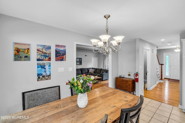8 Old Dutch Rd, Warren, NJ 07059 - dining space featuring light tile patterned floors, a chandelier, and recessed lighting