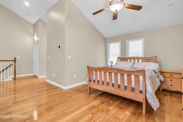 8 Old Dutch Rd, Warren, NJ 07059 - bedroom featuring light wood-type flooring, high vaulted ceiling, and ceiling fan