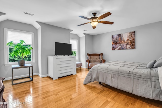 8 Old Dutch Rd, Warren, NJ 07059 - bedroom with light wood-style flooring, vaulted ceiling, and a ceiling fan