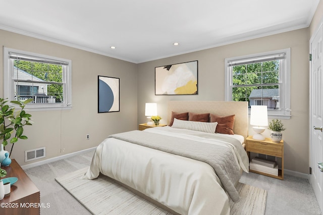 235 Long Branch Ave, Bayville, NJ 08721 - bedroom featuring light colored carpet, ornamental molding, and recessed lighting