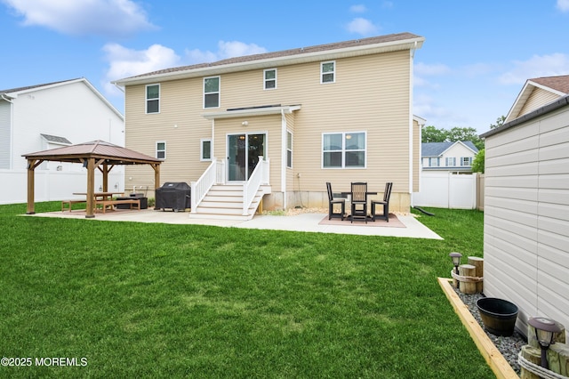 96 Bridle Path, Bayville, NJ 08721 - rear view of house with a gazebo, entry steps, a patio area, and a fenced backyard