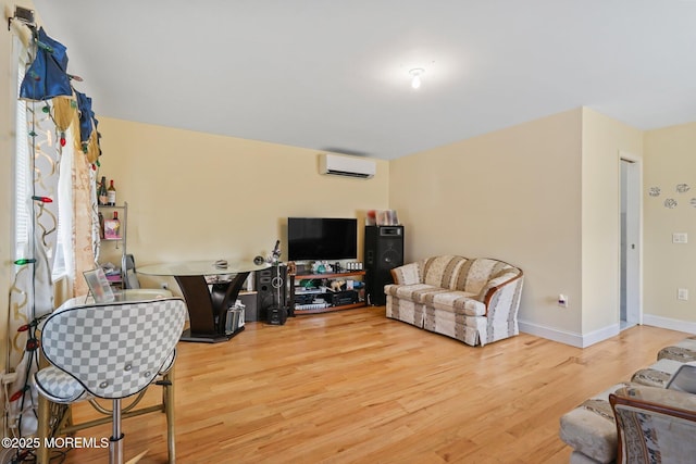 131 W 3rd St, Howell, NJ 07731 - living room featuring a wall mounted air conditioner and light wood-style flooring