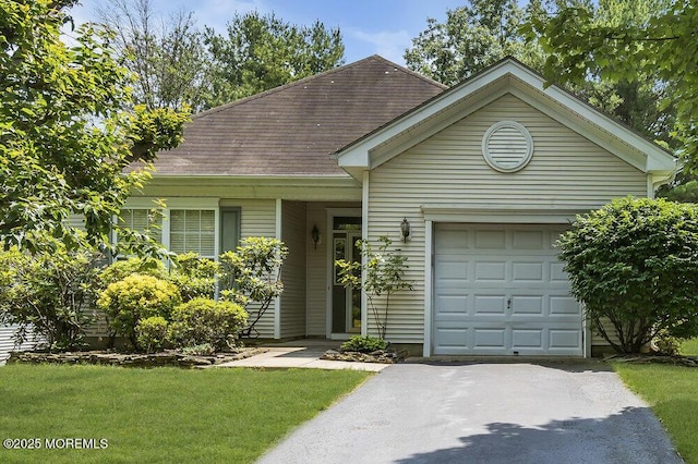 14 Spring Meadow Dr, Lakewood, NJ 08701 - ranch-style house featuring a garage, driveway, a front lawn, and a shingled roof