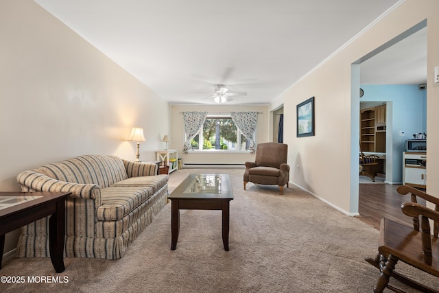 188 Lions Head Blvd S, Brick, NJ 08723 - living room featuring a ceiling fan, carpet floors, and baseboard heating