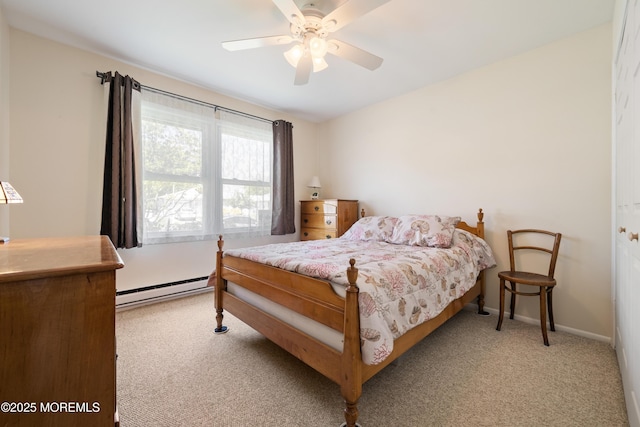 188 Lions Head Blvd S, Brick, NJ 08723 - bedroom featuring carpet, a baseboard heating unit, and ceiling fan