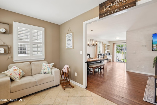 98 Washington St, Keyport, NJ 07735 - living room featuring a chandelier and wood finished floors