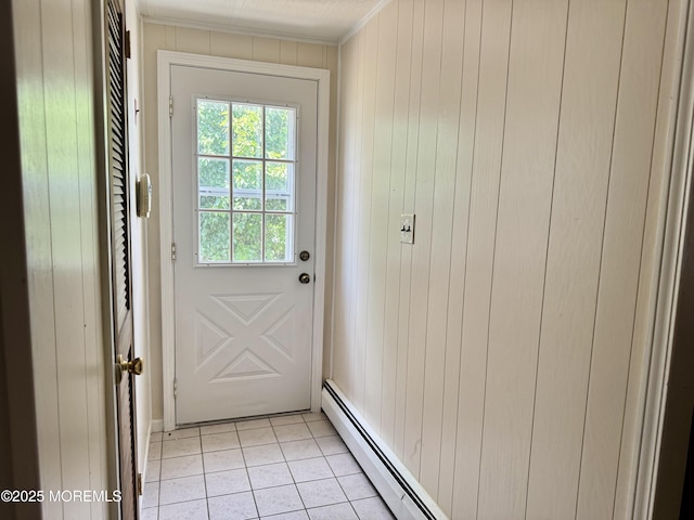 1408 Anvil Way, Toms River, NJ 08755 - doorway featuring ornamental molding, light tile patterned flooring, and wooden walls