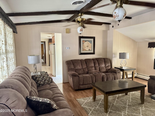 1408 Anvil Way, Toms River, NJ 08755 - living area with ceiling fan, wood finished floors, and beamed ceiling