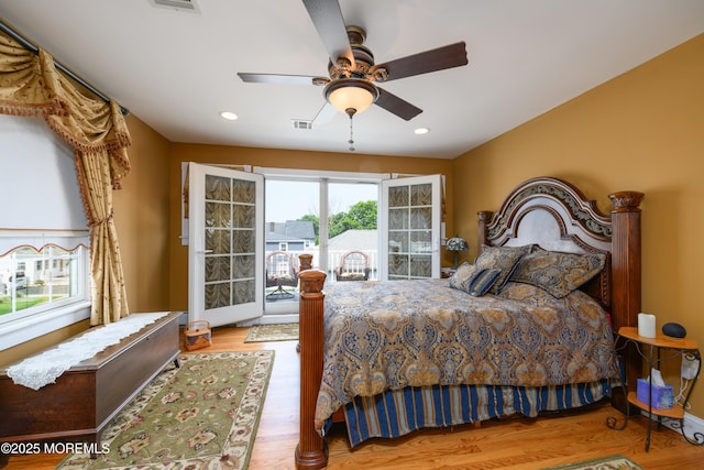 41 Cedar St, Keyport, NJ 07735 - bedroom with access to exterior, wood finished floors, a ceiling fan, and recessed lighting