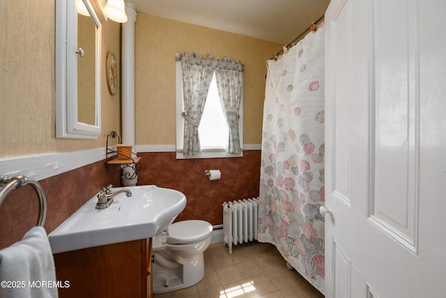 41 Cedar St, Keyport, NJ 07735 - full bathroom featuring radiator heating unit, vanity, tile patterned flooring, and wallpapered walls