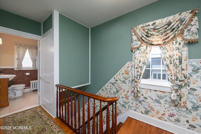 41 Cedar St, Keyport, NJ 07735 - stairs featuring radiator and wood finished floors