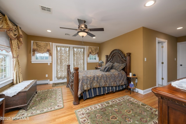 41 Cedar St, Keyport, NJ 07735 - bedroom featuring a baseboard radiator, wood finished floors, recessed lighting, and a ceiling fan
