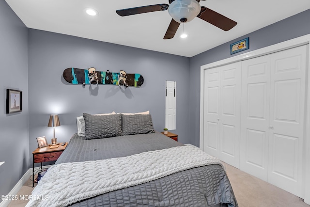 45 Erin Dr, Jackson, NJ 08527 - carpeted bedroom featuring a closet, ceiling fan, and recessed lighting