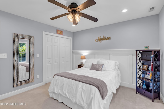 45 Erin Dr, Jackson, NJ 08527 - carpeted bedroom featuring a closet, recessed lighting, and ceiling fan