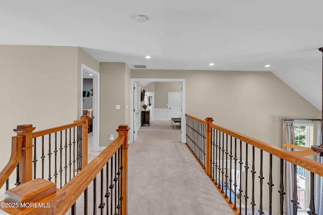 45 Erin Dr, Jackson, NJ 08527 - hallway with an upstairs landing, recessed lighting, light colored carpet, and lofted ceiling